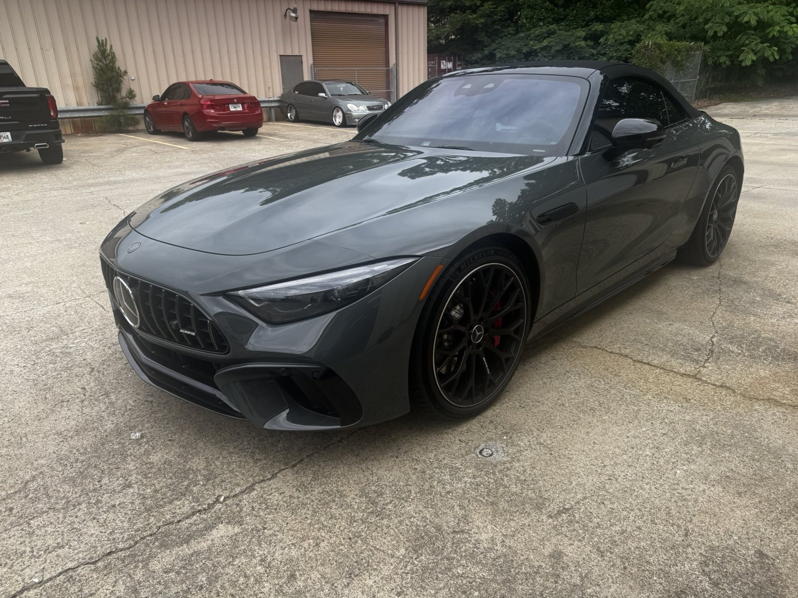 Gray Mercedes-AMG SL outside The Tint Guy shop